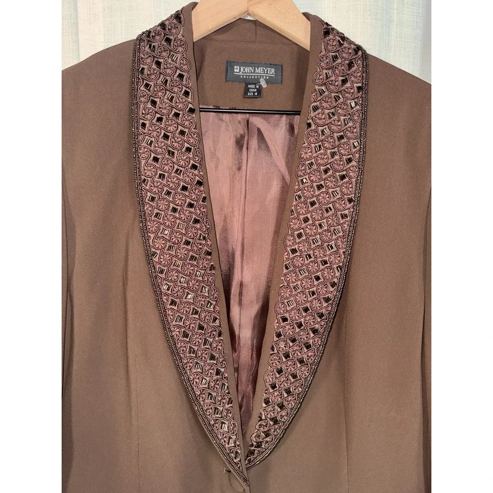 NEW JOHN MEYER Collection Women's‎ Suit Sz 18 Blazer Pants Brown Trousers Beaded